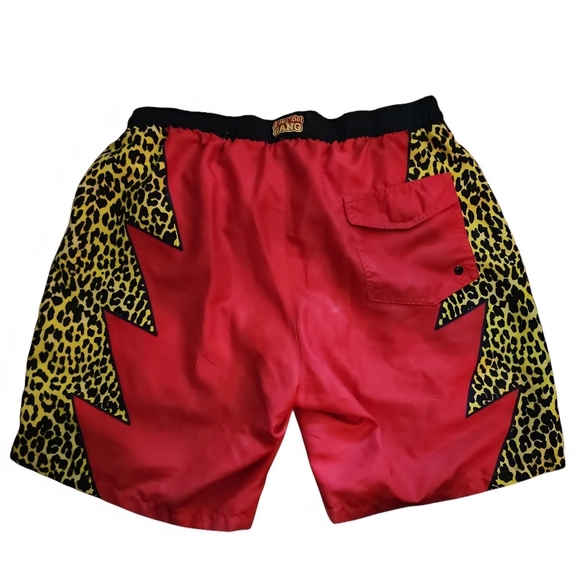 Tipsy Elves X Slim Jim's Mens Swim Trunks Red With Leopard Print On Sides Sz Lrg - Picture 3 of 6